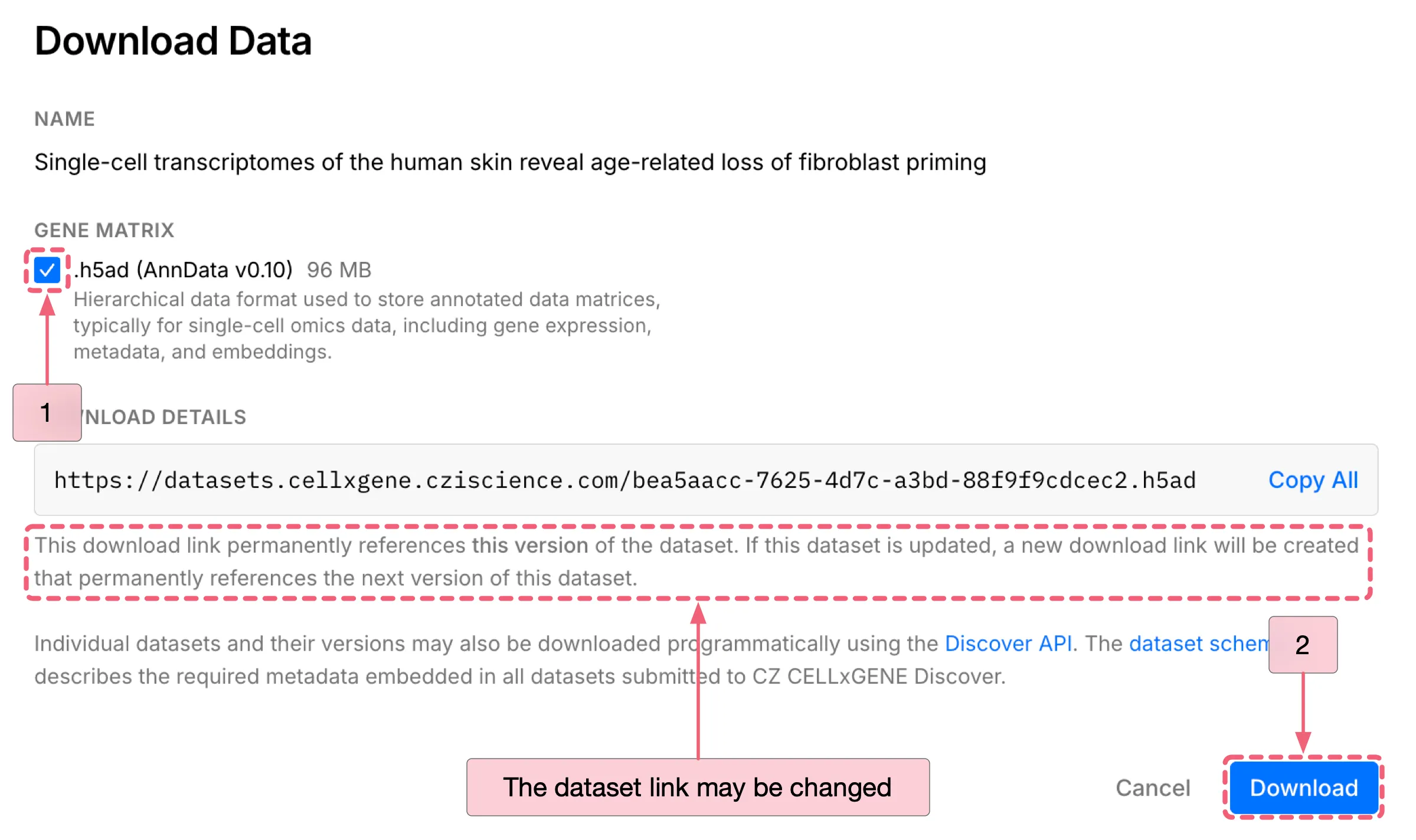 CELLxGENE Download Dialog