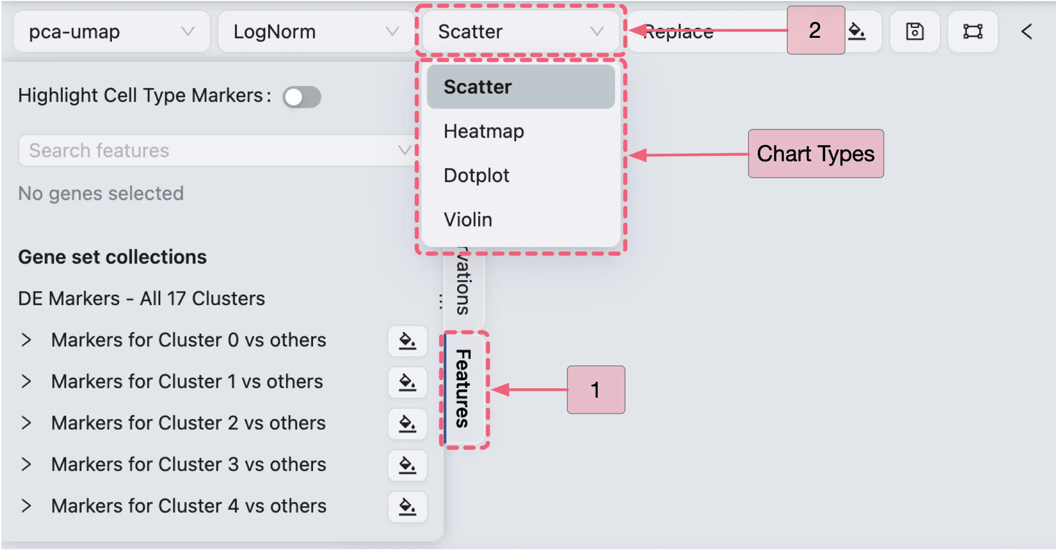 Features chart type selection.