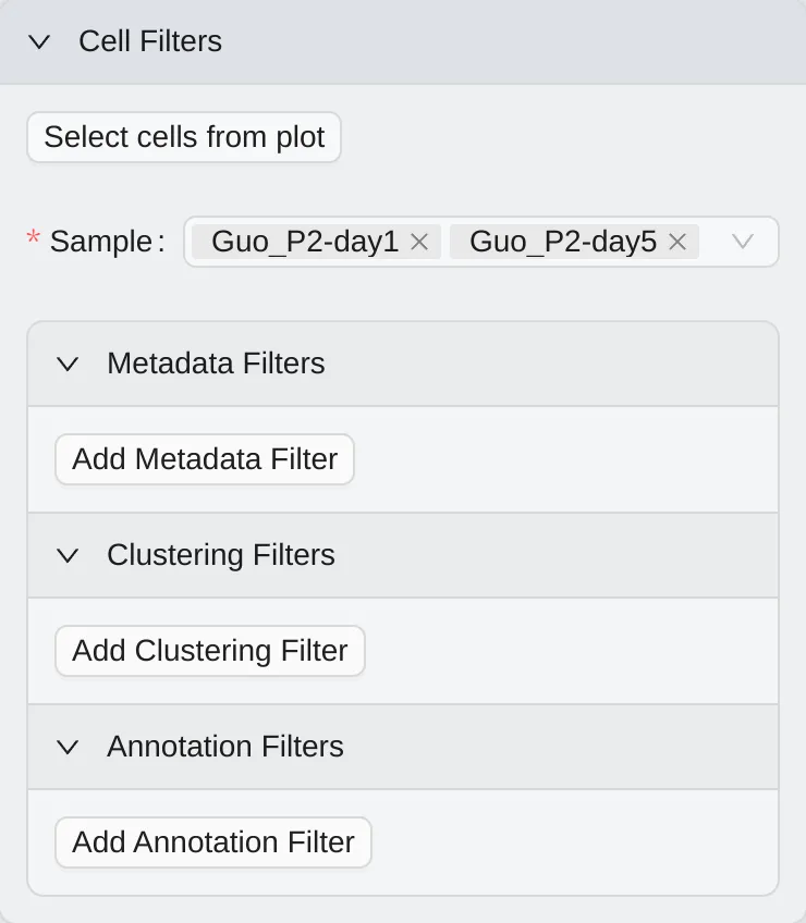 Cells Filtering Panel